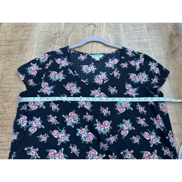 Decree Women's Black Floral Short Sleeve Chiffon Blouse Round Neck Size XL - Picture 9 of 10